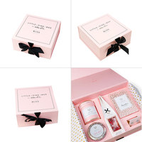 Vente en gros de coffrets cadeaux roses personnalisés de qualité supérieure pour cosmétiques kits d'emballage de sérum d'huile essentielle éponge à poignée d'impression de gaufrage