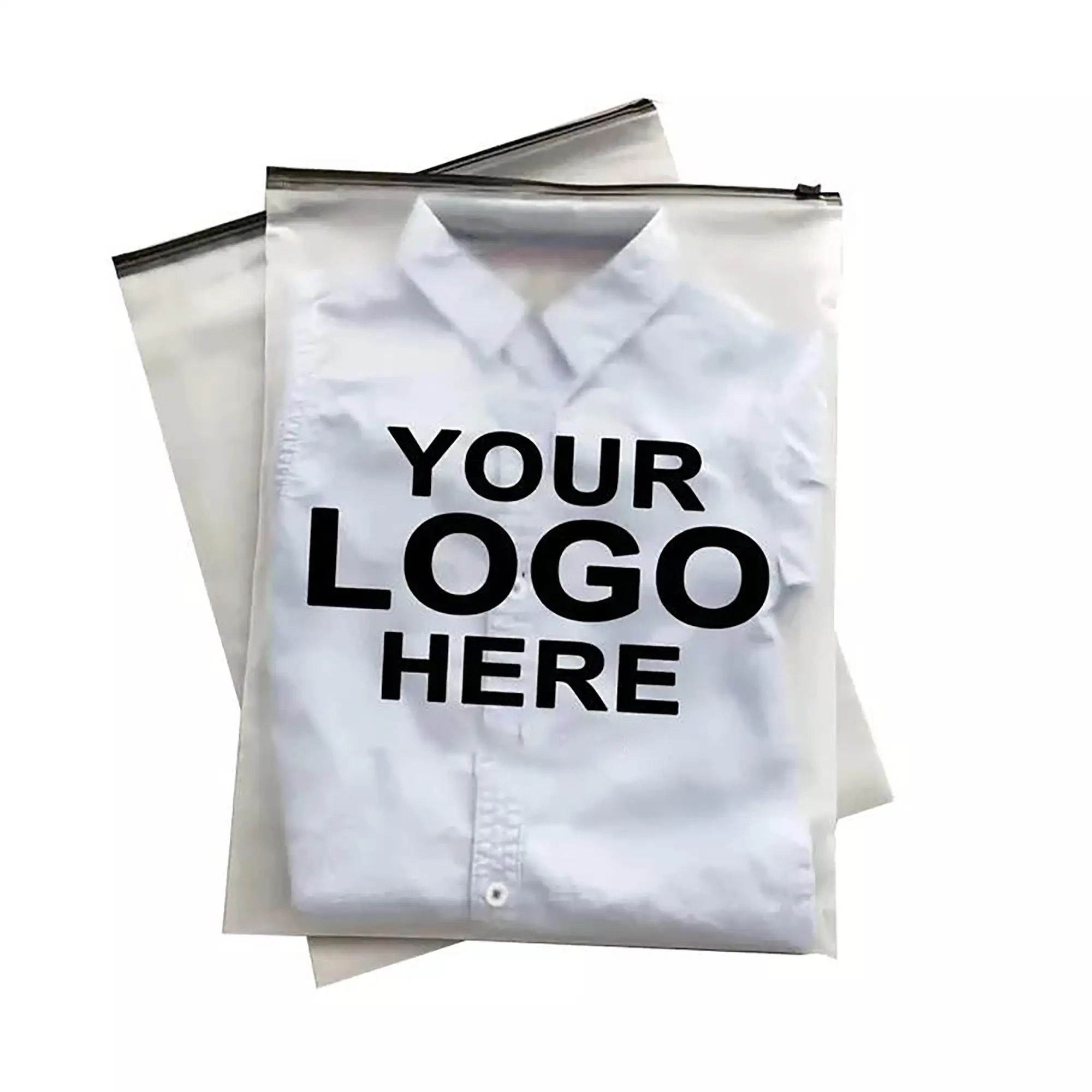 أكياس تسوق فارغة مخصصة محفورة بتصميم Frosted أكياس بلاستيكية مزودة بسحّاب قابلة لإعادة التدوير تصميم للملابس Frost تصميم مع شعار