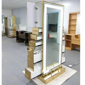 Mueble de Estación de Peluquería, Diseño Moderno en Acero Inoxidable, Ecológico y Duradero, Espejo LED de Doble Cara con Almacenamiento - Product Image 5