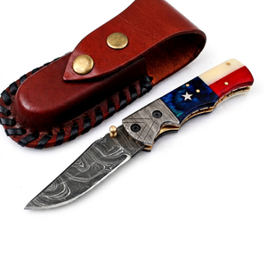 Nouveau couteau pliant de poche en acier Damas premium, manche Texas, verrouillage Liner Lock, DIY OEM - Product Image 1
