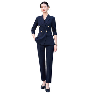 Women's Suit Set Double Breasted <b>Black</b> Slim Fit Formal <b>Work</b> Uniform For Office Commuting With Skirt And <b>Pants</b> Options - Product Image 5
