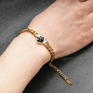 Ensemble de bracelets en acier inoxydable pour lui et elle avec photo, plaqué <span class=keywords><strong>or</strong></span> et <span class=keywords><strong>argent</strong></span>, pendentif cœur tendance - Product Image 2