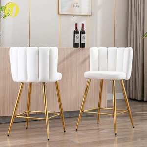 Gold <strong>Bar</strong> Stools White Velvet Counter Height <strong>Chairs</strong> <strong>With</strong> <strong>Back</strong> Upholstered Kitchen Stools for <strong>Breakfast</strong> Dining Living Room Cafe - Product Image 5