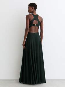 Vestido maxi casual de chifón con cuello halter y abertura en la cintura en verde esmeralda para mujer - Product Image 5