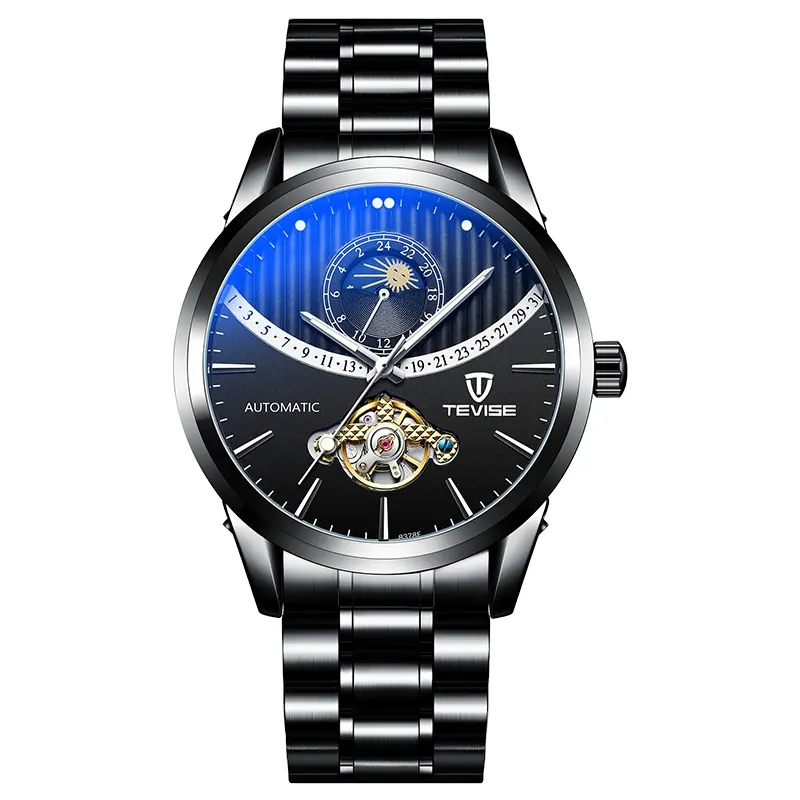 Reloj De Luna hueca mecánico automático para hombre a la moda, reloj personalizado con banda de acero inoxidable