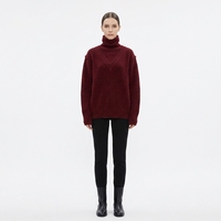 Pull en laine rouge à col roulé pour femme, style minimaliste, manches longues, coupe ample, idéal pour l'hiver - Vente en gros OEM