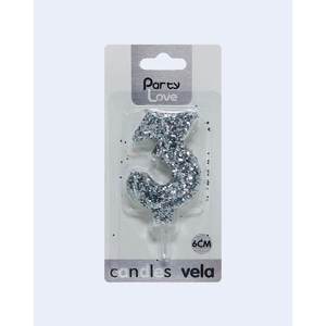 Candela a forma di torta di compleanno con glitter argentati n. 3 per feste, compleanni, Pasqua, Capodanno e altre celebrazioni - Product Image 1