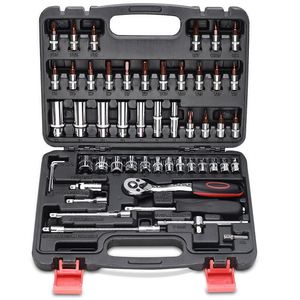 Jeu de douilles miniatures Junxia 53 pièces, clé à cliquet 1/4 pouce, hexagonale, Torx, kit d'outils de réparation automobile - Product Image 4