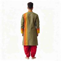 Ensemble Kurta Dhoti en polyester vert olive pour homme, vêtements ethniques indiens traditionnels pour les festivals et les mariages