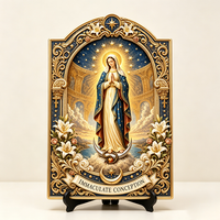 Placca in Resina Personalizzata della Vergine Maria con Incisione 3D e Stampa UV, Oggetto Religioso Cattolico Ovale per Decorazione Murale