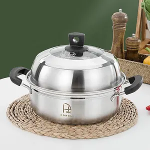 Wholesale Stainless Steel Cookware Double Layers Stockpot Kitchen Stock Pot Steamer Cooking Pot With Rack