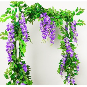 Guirlandes de fleurs artificielles glycine, 100-200 cm, haute simulation, pour décoration extérieure de mariage, fleurs en soie et verdure - Product Image 4
