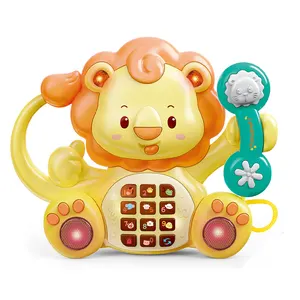 QS OEM ODM Electric Musical Toy Kid Plastic Simulated Phone Colorful Lights Cartoon Loin Animal Sounds Baby Music Telephone Toys