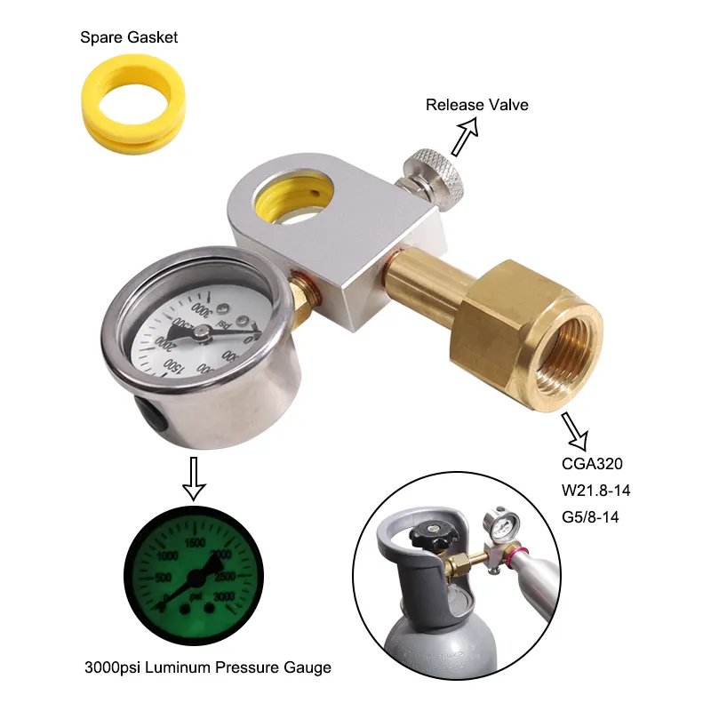 Adaptador de carbonador co2 para substituição, adaptador com medidor de 3000psi para refrigerante de água compatível com duo terra art