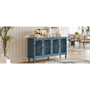 Antique Buffet Cabinet 60 In Solid Wood Legs Brass Handles Adjustable <b>Shelves</b> TV Stand - Product Image 5