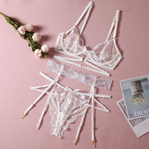 Underwear Garter 3-Piece Set White Seamless Bras Intimate Set Women Lace Sexy Lingerie - Product Image 6