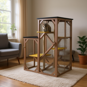 Tour d'escalade pour chat en bois, maison pour chat d'intérieur, mobilier félin de taille moyenne, design moderne - Product Image 2