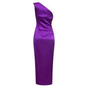 Vestido de noche largo de un solo hombro, cintura alta, color sólido, elegante, para mujer - Product Image 5