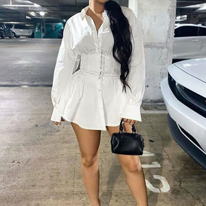 Signore Lanterna <span class=keywords><strong>Manica</strong></span> <span class=keywords><strong>Lunga</strong></span> <span class=keywords><strong>Elegante</strong></span> Pieghettato Tunica Bianco Vestiti Dalle Donne Ufficio Camicia di <span class=keywords><strong>Vestito</strong></span> - Product Image 5