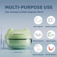 Boîte de rangement portable transparente en plastique scellée avec logo personnalisé pour appareils dentaires d'adolescents, avec miroir de nettoyage et oreilles de chat