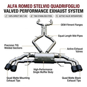 Système de tuyauterie de performance Vortex Titanium pour Alfa Romeo Stelvio Quadrifoglio avec double clapet et buses centrales - Product Image 1