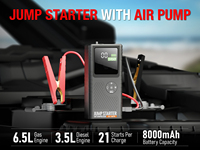 Démarreur de batterie de voiture portable 8000mAh 1700A 480CCA avec compresseur d'air numérique 150PSI et batterie externe 12V anti-étincelles pour camion