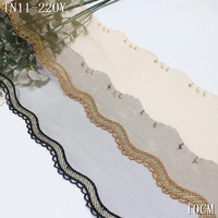 Bordure en dentelle brodée en maille métallique de 10 cm, noire et nude, à festons, pour la décoration des manches d'Abaya et de Kaftan