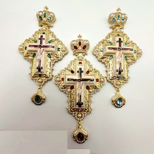 Mejor venta <span class=keywords><strong>ruso</strong></span> chapados en oro ortodoxa accesorios Ucrania Iglesia cruz Pectoral con personalizado piedras - Product Image 3