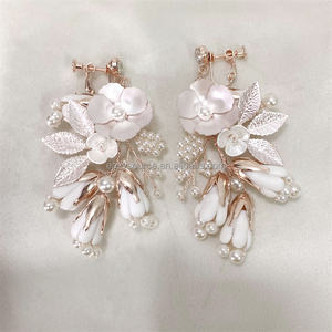 RE4666 Pendientes de Novia de Porcelana con Flores y Perlas, Pendientes de Boda para Mujer, Joyería para Vestido de Fiesta - Product Image 1