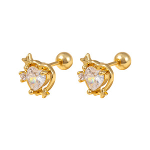 Pendientes de botón con forma de corazón, chapados en oro con circonita, joyería de moda para mujer - Product Image 4