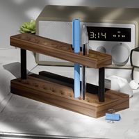 Porte-stylo en bois, organisateur de bureau, boîte de rangement pour marqueurs, pot à pinceaux, support d'affichage de photos multifonctionnel, support pour téléphone ZW