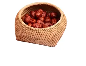 Плетеная круглая корзина для фруктов из ротанга, плетеный поднос для еды, держатель для хранения, миска для столовой, самая дешевая Экологически чистая Корзина для фруктов из ротанга