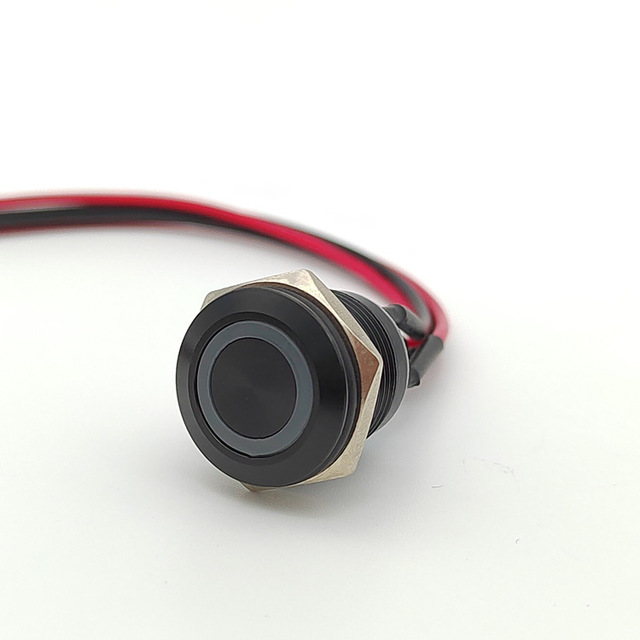 19mm Black IP65 Rated 1NO/2NO Push Button Switch with RGB Momentary Latching Anti-Vandal Ring Illumination