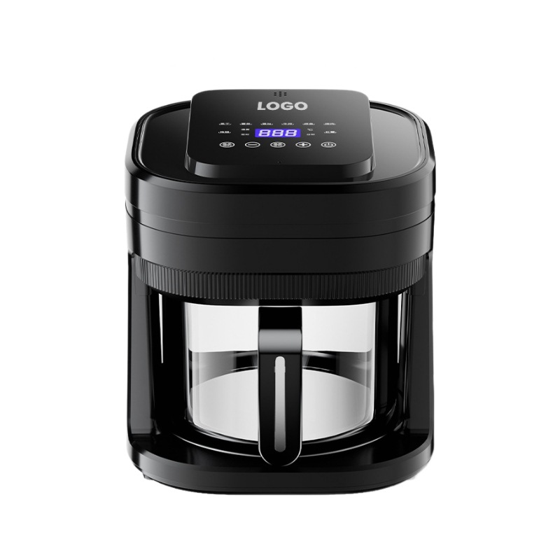 2025 Modern Digital Touch Control Square Air Fryer Large Capacity Visual Glass Stainless Steel for Household Use