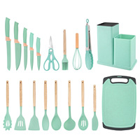 Lot de 19 ustensiles de cuisine en silicone avec manche en bois et planche à découper, sans BPA, compatibles lave-vaisselle, FBA