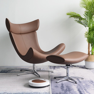 Modern Dining <strong>Chair</strong> Living Room Fiberglass Frame Lounge <strong>Chair</strong> Fabric Leather Finish Designer Furniture <strong>with</strong> <strong>Footstool</strong> - Product Image 1