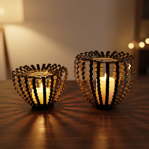 Ensemble de porte-bougies géométriques en acier, lanternes en métal noir pour la décoration de la maison, design résistant à la chaleur - Product Image 1