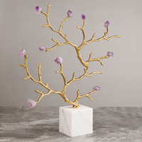 Pierre de cristal naturel pourpre, base en laiton, arbre porte-bonheur, ornement de table, salon, hôtel, cuivre, 1 pièce
