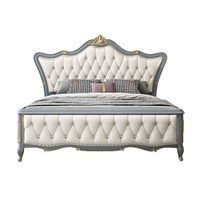 Lit king size de style américain luxueux, lit double en bois massif de style européen de haute qualité, tête de lit en cuir souple