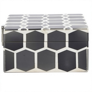 Modern Black White Hexagon Ceramic Jewelry Box Rectangular Storage Organizer Lacquer Finish Living Room Decorative Box - Product Image 1
