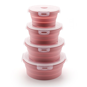 Round <strong>Collapsible</strong> <strong>Bulk</strong> Lunch Foldable Cake Silicone Bento Box for Kids Children Accessories Set <strong>Food</strong> <strong>Storage</strong> &amp; <strong>Container</strong> - Product Image 1