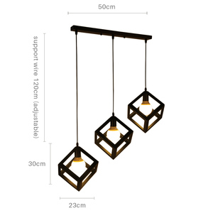 โคมไฟเพดานทรงลูกบาศก์สแตนเลสสีดำทันสมัย ขั้วหลอด E26 LED พร้อมรีโมทคอนโทรล ปรับความสูงได้ 50 ซม. แบบ 3 ดวง สำหรับห้องนั่งเล่น - Product Image 1
