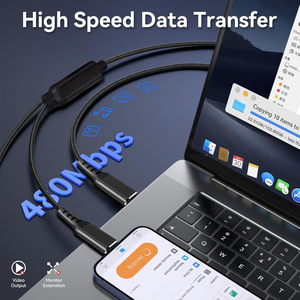 Sanguan 3-in-1 pd100w Nylon bện cáp USB-C 0.5m Điện thoại di động sạc cáp 5A hiện tại USB2.0 Loại đồng nhựa allo - Product Image 4