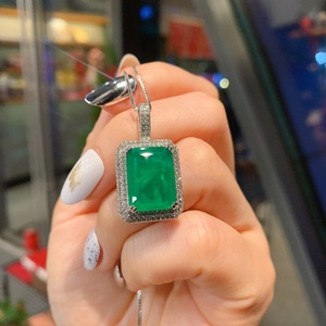 Fashion Jewelry Eco-friendly Copper 12*16/9*12mm Emerald Green Cubic Zirconia Stone <b>Earrings</b> and Pendant <b>Set</b> for Women - Product Image 3