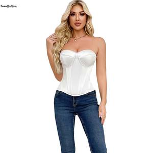 Taglie forti Xs-xxl Ultra-lifting clessidra bustino alla moda reggiseno da sposa corsetto in seta raso bianco Overbust corsetto con coppa imbottita - Product Image 5