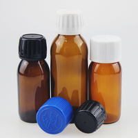 Bouteille ronde ambre en verre avec bouchon en plastique inviolable, 30ML, 60ML, 125ML, pour sirop anti-tabac