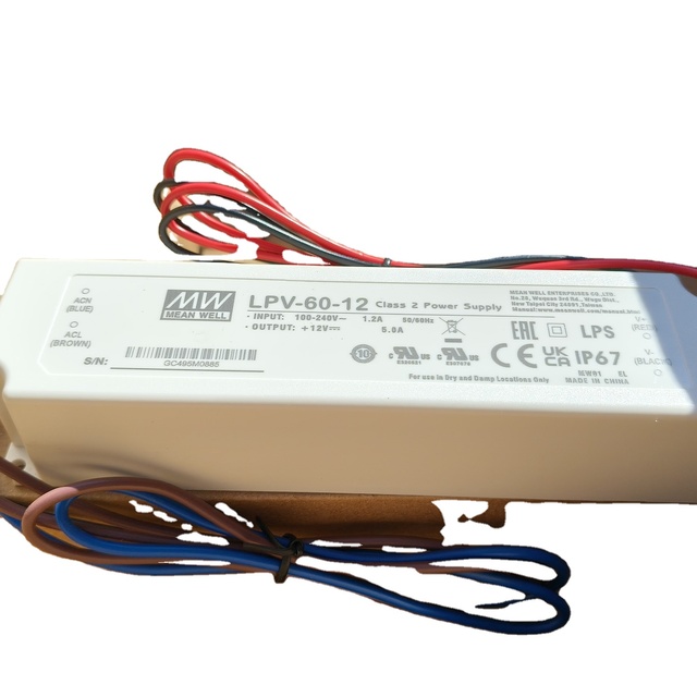 MEAN WELL LPV-60-12 60W 12V 5A IP67 Waterproof LED Power Supply Constant Voltage AC/DC Driver for Street Light