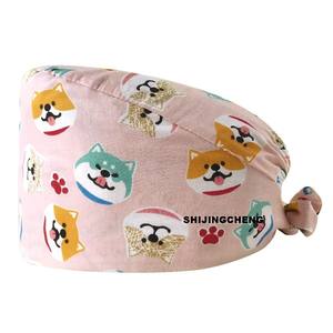 2 Packs Colorful Hand Drawn <b>Dinosaur</b> Scrub Caps Women Nurse <b>Hats</b> with Buttons Adjustable Bouffant Nurse Ponytail Holder - Product Image 3