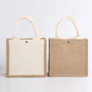 Sac fourre-tout en jute sérigraphié en soie avec logo personnalisé sac d'épicerie naturel réutilisable laminé intérieur cartoon plage - Product Image 3