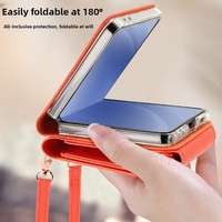 Tali Lanyard Panjang Selempang, Casing Ponsel Samsung ZFlip7 Model Akordeon, Tempat Kartu Multi-slot, Casing Pelindung Ponsel Filp6